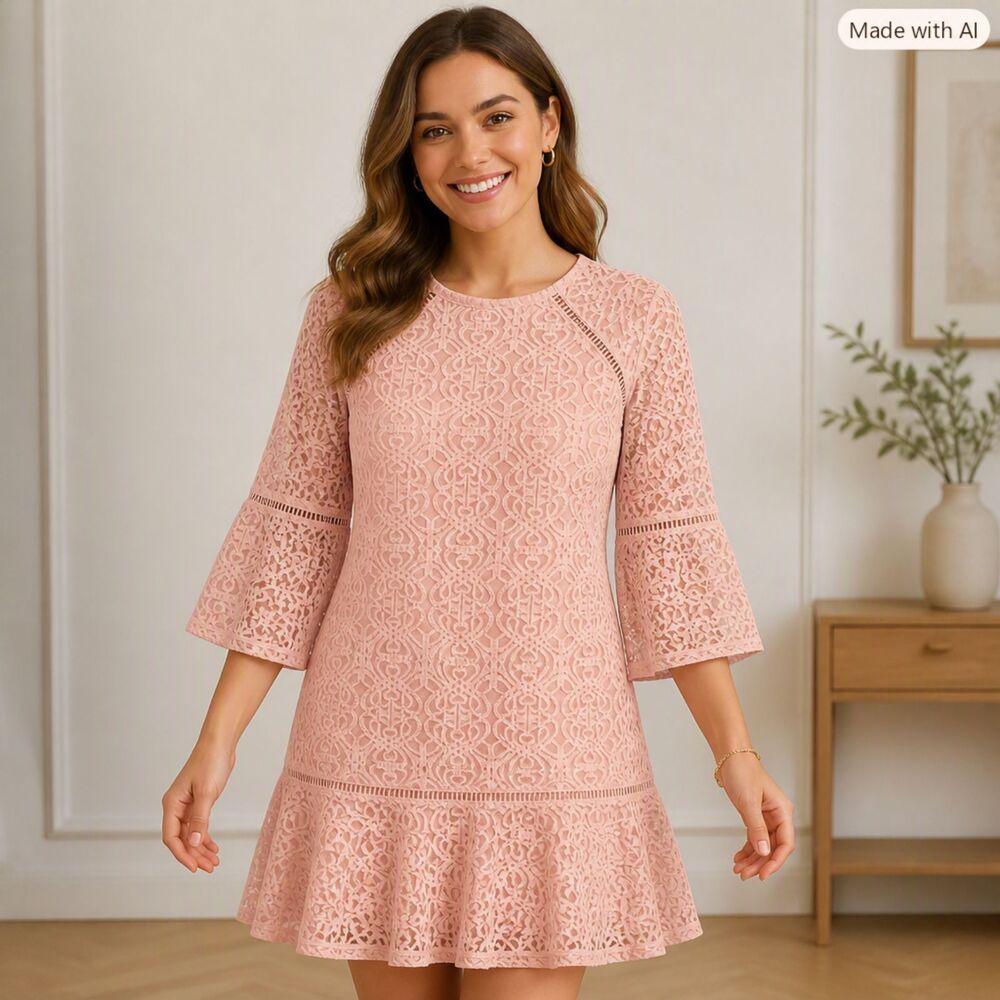 J Glee Women’s Pink Lace Bell‑Sleeve Dress – Size M